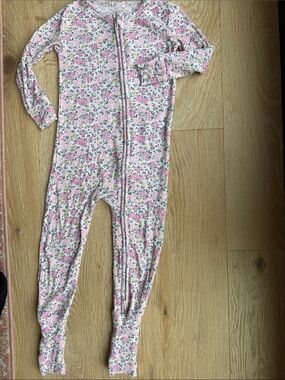 Posh Peanut Pink Floral Footed Baby One-Piece Zipper Pajamas 2T